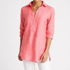 GAP 100% Linen Coral Pink Popover Tunic Blouse Women's Small